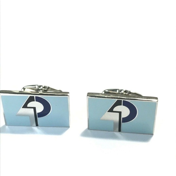 Paul Smith Blue Silver Tone Rectangular P Design Cufflinks Designer Cuff Links - Picture 2 of 8
